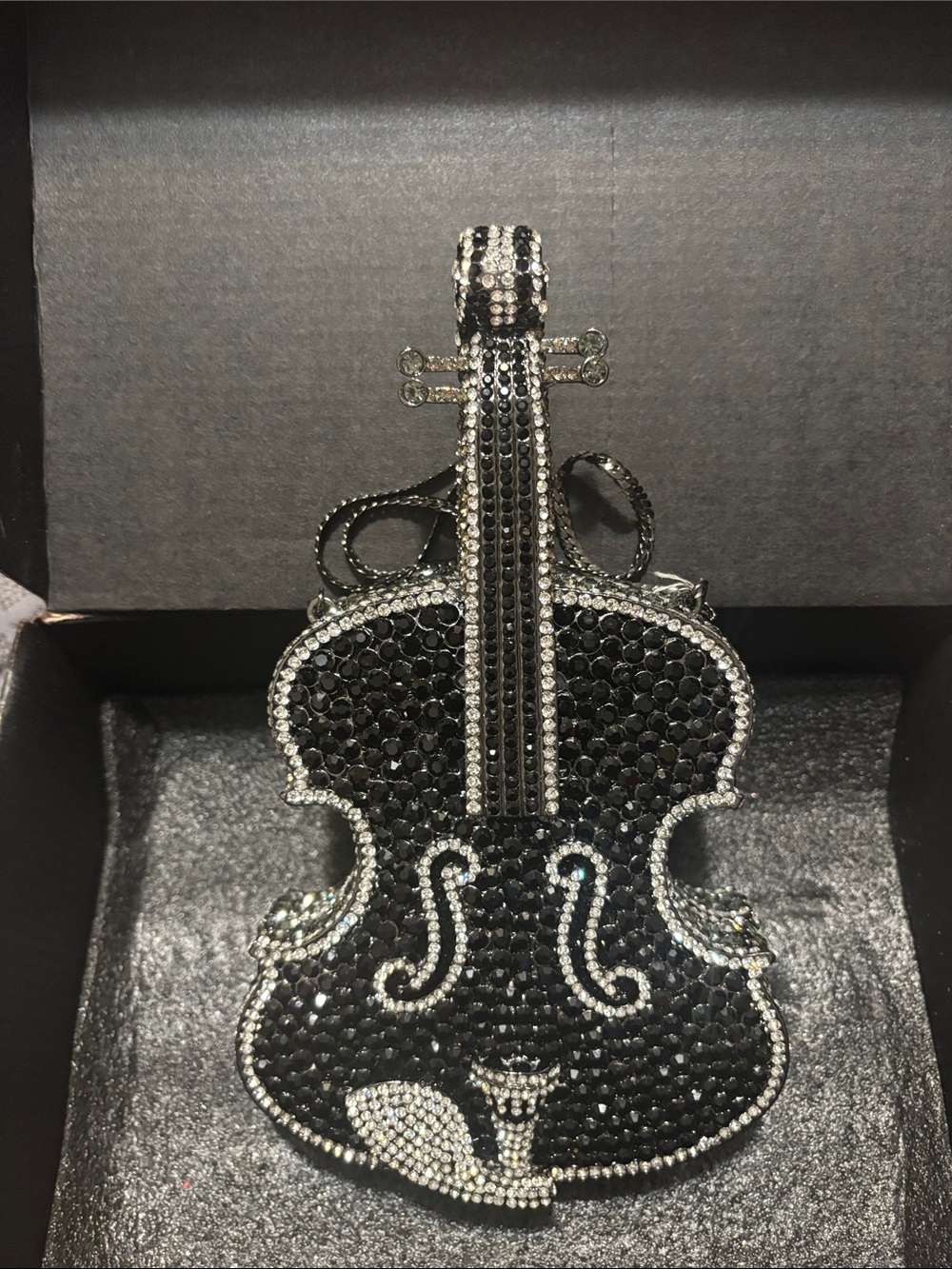 Amazon Black and Silver Rhinestone Violin Clutch
